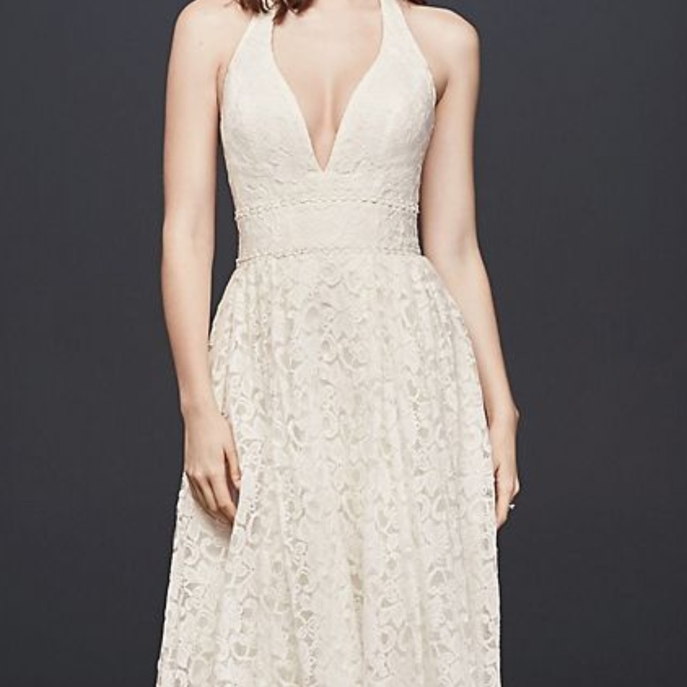 Plunging Lace Halter ball gown Wedding dress